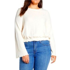 Madewell Top Textured Crinkle Cotton Fairy Bell Sleeve Boho‎ Indie White XL